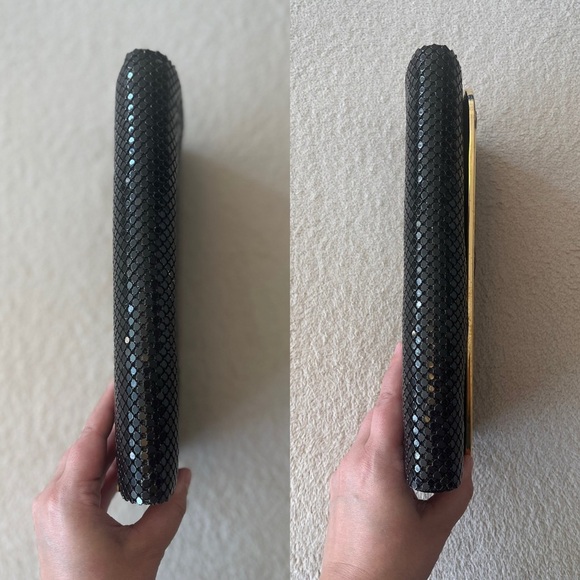 Vintage 80s Black Mesh Evening Clutch with Gold Trim - Picture 8 of 16